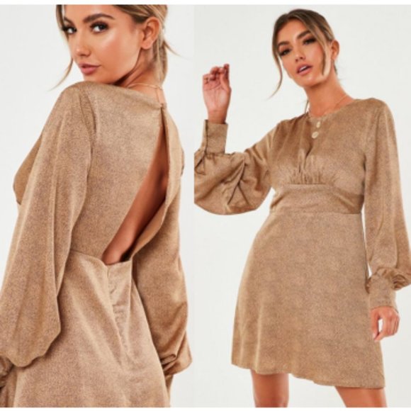 Missguided Dresses & Skirts - Missguided Elegant Gold Long-Sleeve Dress